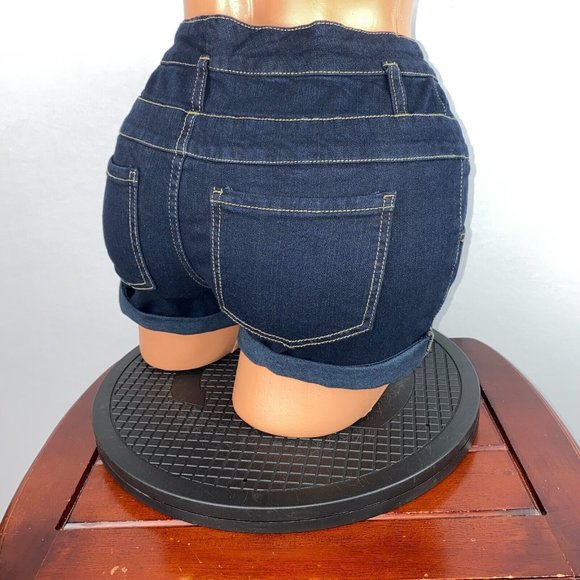 Mossimo Supply Co 4 / 27 Button Fly Zippered Cuffed Denim Dark Wash Shorts - Picture 7 of 8